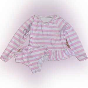 PRODOH GIRLS 4T LONG SLEEVE SWIMSUIT - PINK/WHITE STRIPES
